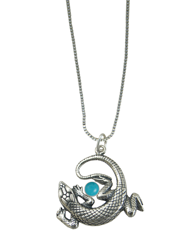 Sterling Silver Lounging Lizard Pendant With Turquoise